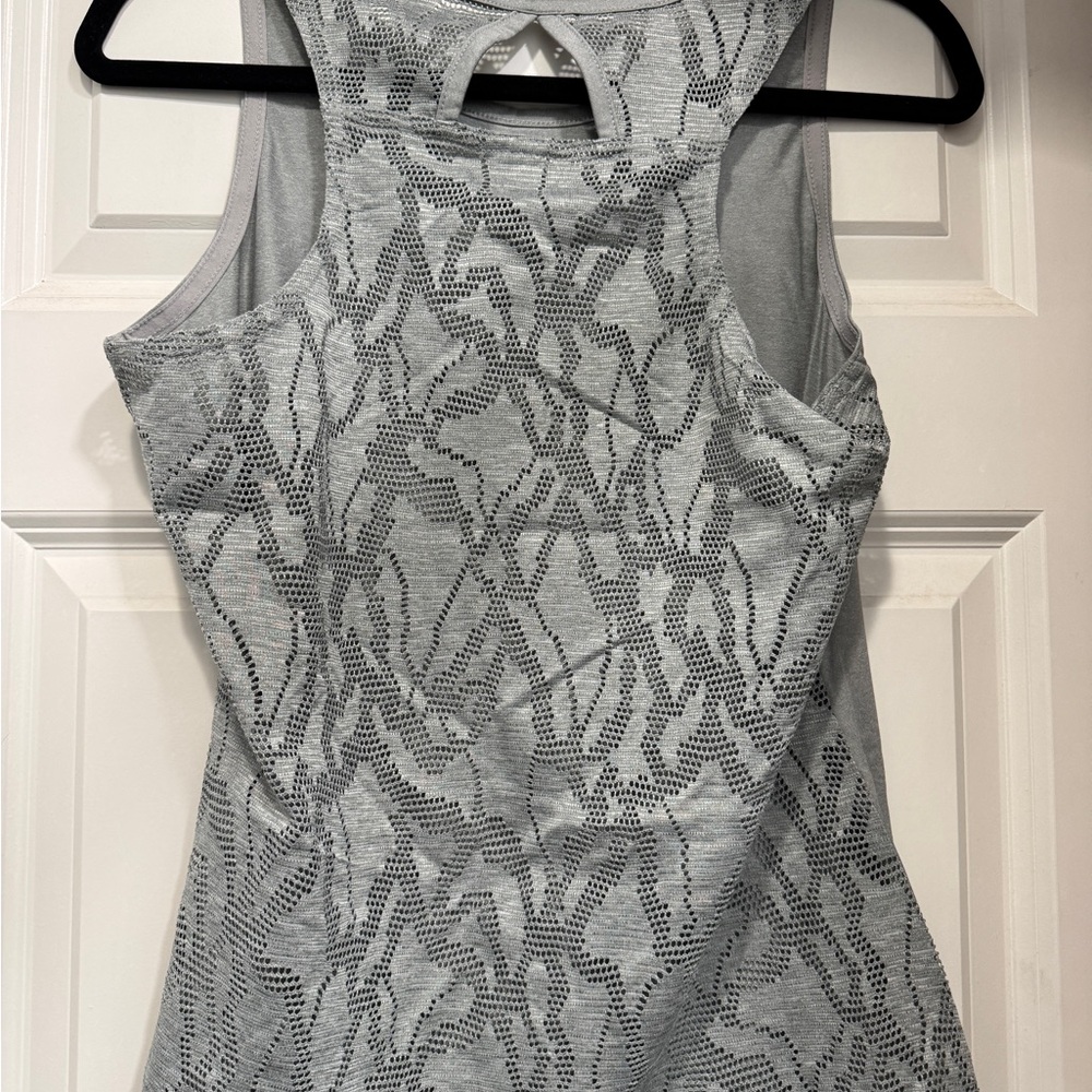 Columbia Women's Silver Athletic Tank Top with Lacy back; athleisure lace whimsy